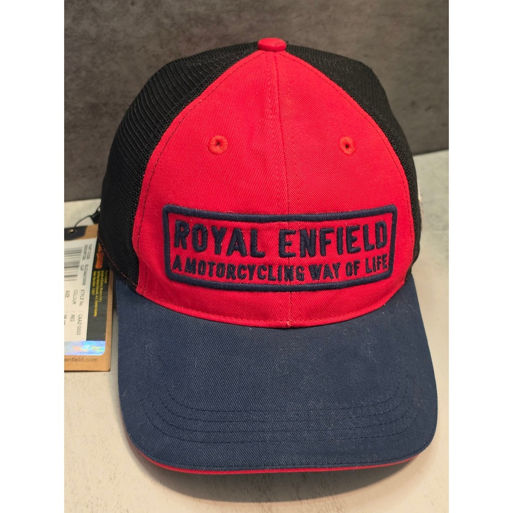 Royal Enfield Red Navy Blue Trucker Hat Motorcycling Way of Life Cap 58cm